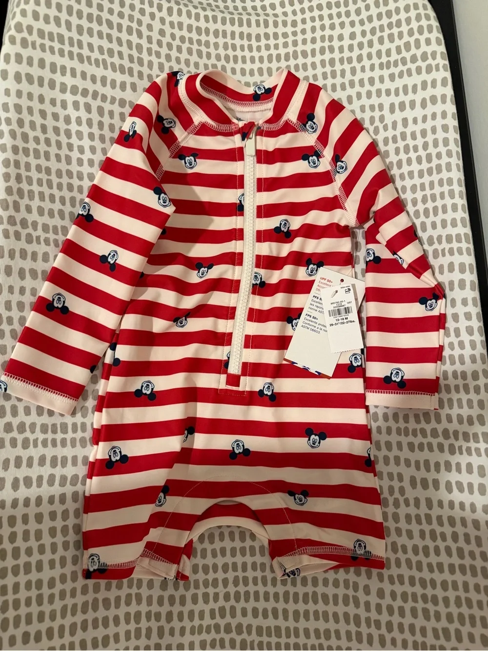 Disney Red & White Striped Mickey Mouse Zip One-Piece